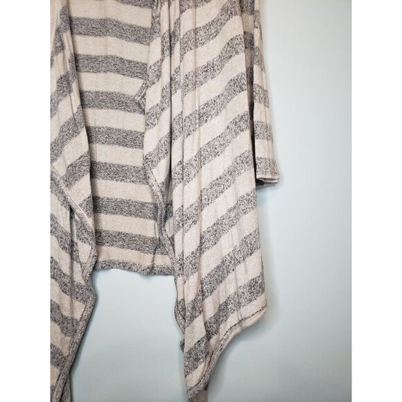 Knox Rose Womens L Cardigan Open Front Long Sleeve Gray Stripe Waterfall Stretch - Picture 3 of 6